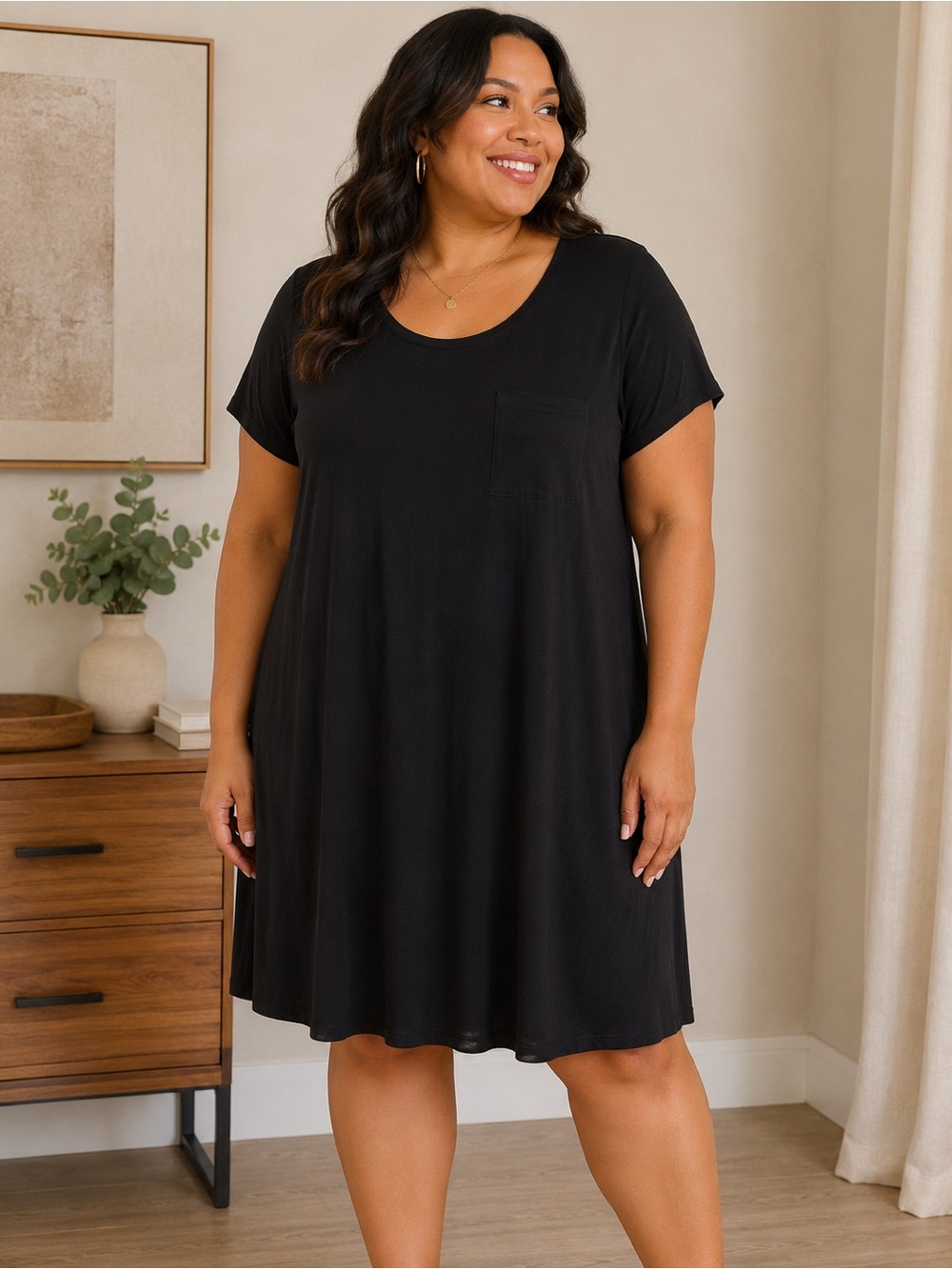 Market & Spruce Long T-Shirt Dress Stretch Knit Black Size 2X